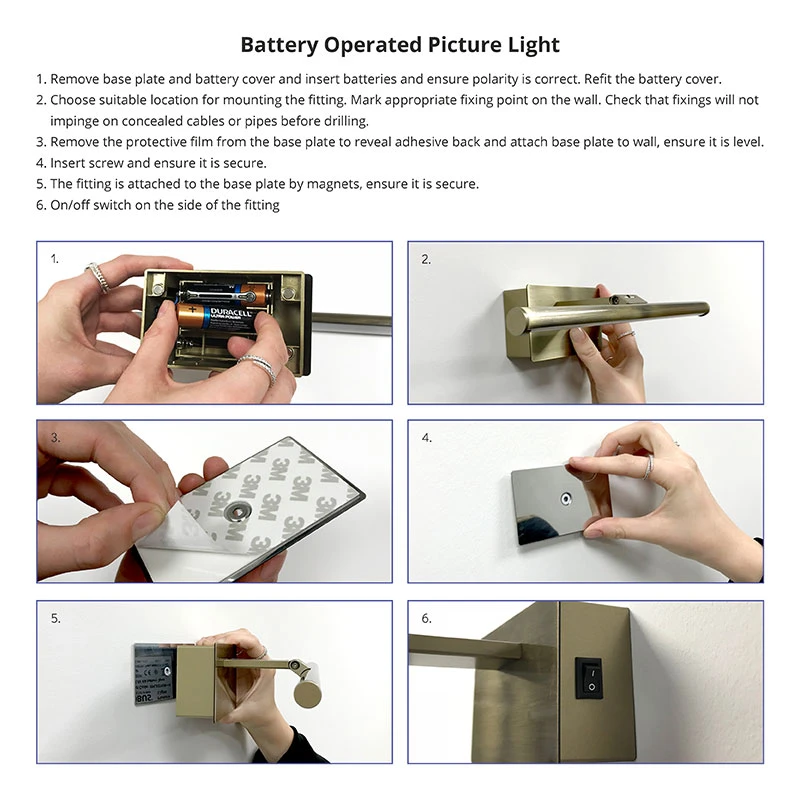 Slimline Small Battery Operated LED Picture Light - Satin Nickel - Image 4