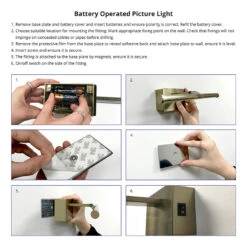 Slimline Small Battery Operated LED Picture Light - Matt Gold