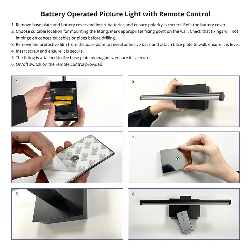 Slimline Large Battery Operated LED Picture Light With Remote Control - Matt Gold - Image 3