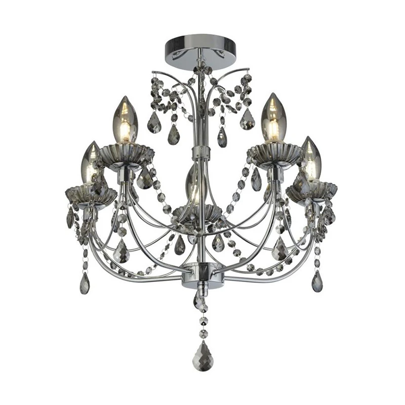 Searchlight Luna 5 Arm Semi-Flush Bathroom Chandelier - Smoked - Image 2