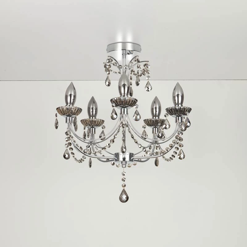 Searchlight Luna 5 Arm Semi-Flush Bathroom Chandelier - Smoked - Image 3