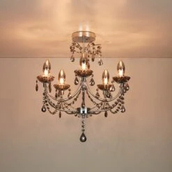Searchlight Luna 5 Arm Semi-Flush Bathroom Chandelier - Smoked