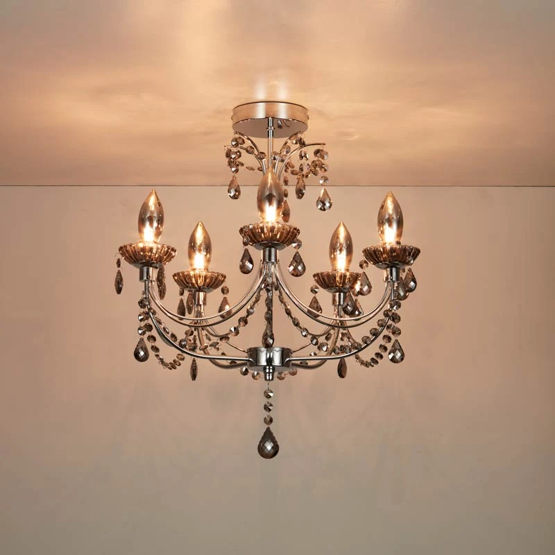Searchlight Luna 5 Arm Semi-Flush Bathroom Chandelier - Smoked