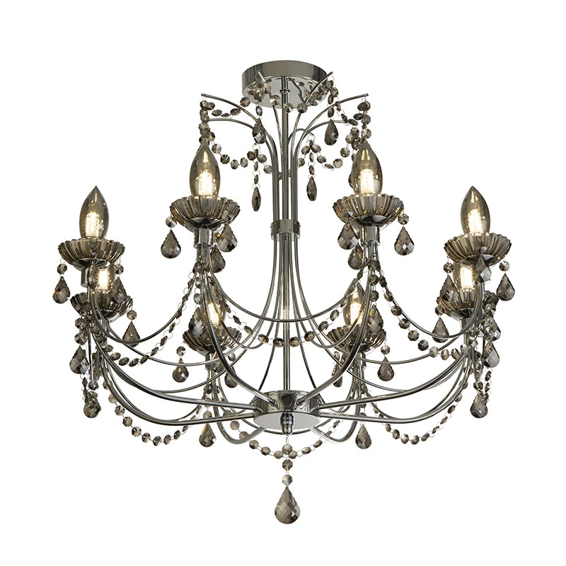 Searchlight Luna 8 Arm Semi-Flush Bathroom Chandelier - Smoked - Image 4