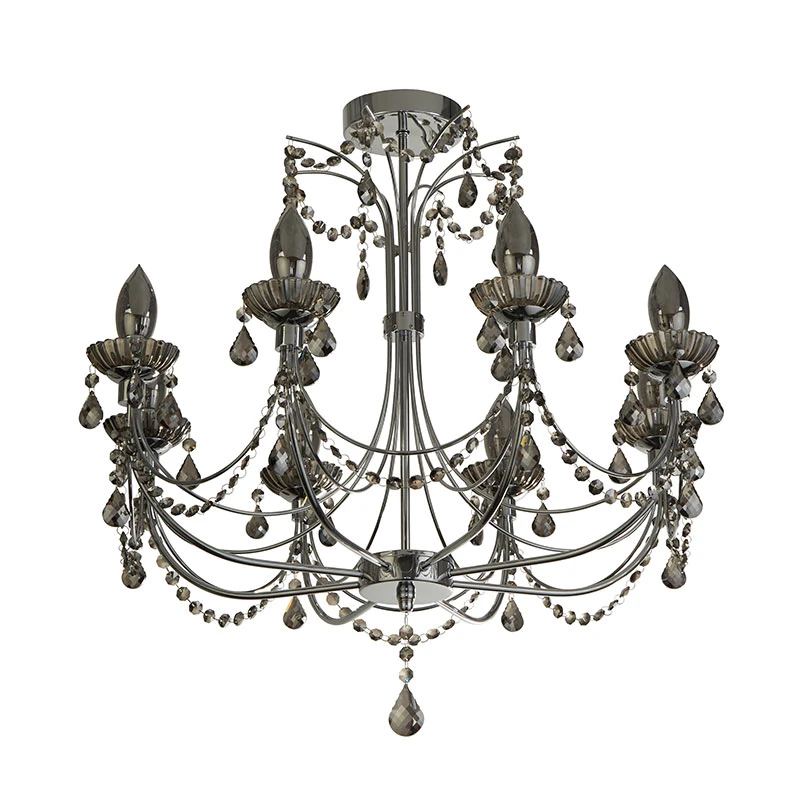 Searchlight Luna 8 Arm Semi-Flush Bathroom Chandelier - Smoked - Image 5
