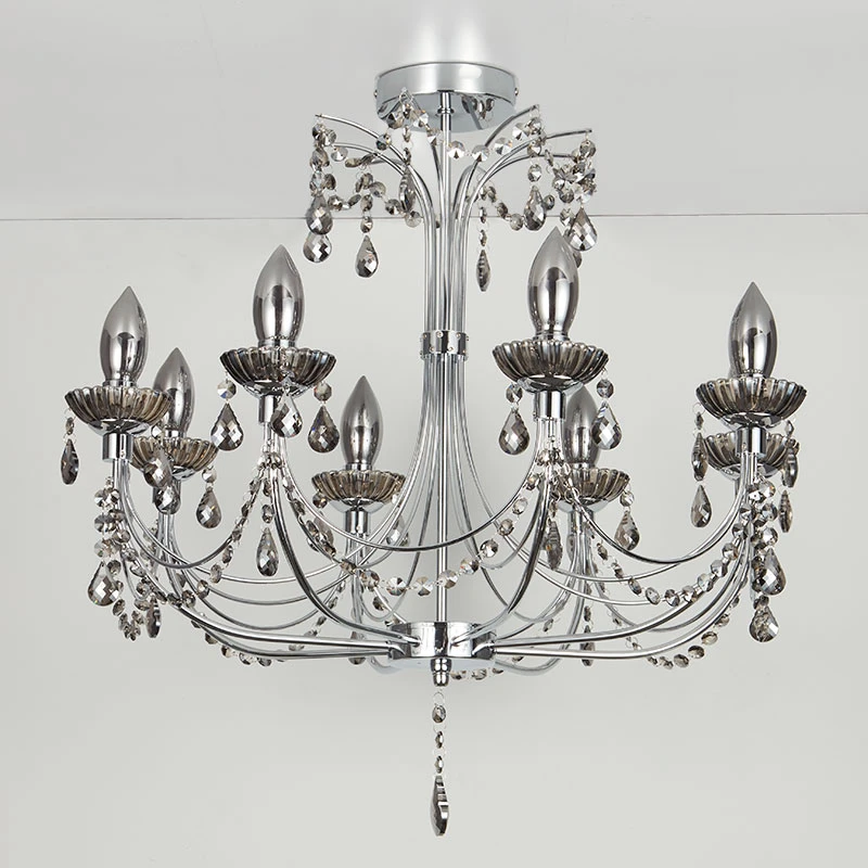 Searchlight Luna 8 Arm Semi-Flush Bathroom Chandelier - Smoked