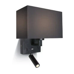 Penthouse Wall Light With LED Reading Light With USB Charging Port - Black